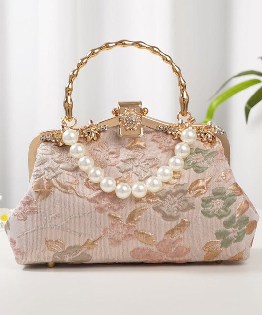 Pink Tote Bead Bag Vintage Zircon Embroidered