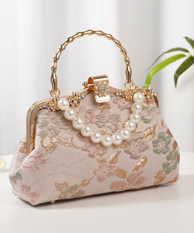 Pink Tote Bead Bag Vintage Zircon Embroidered