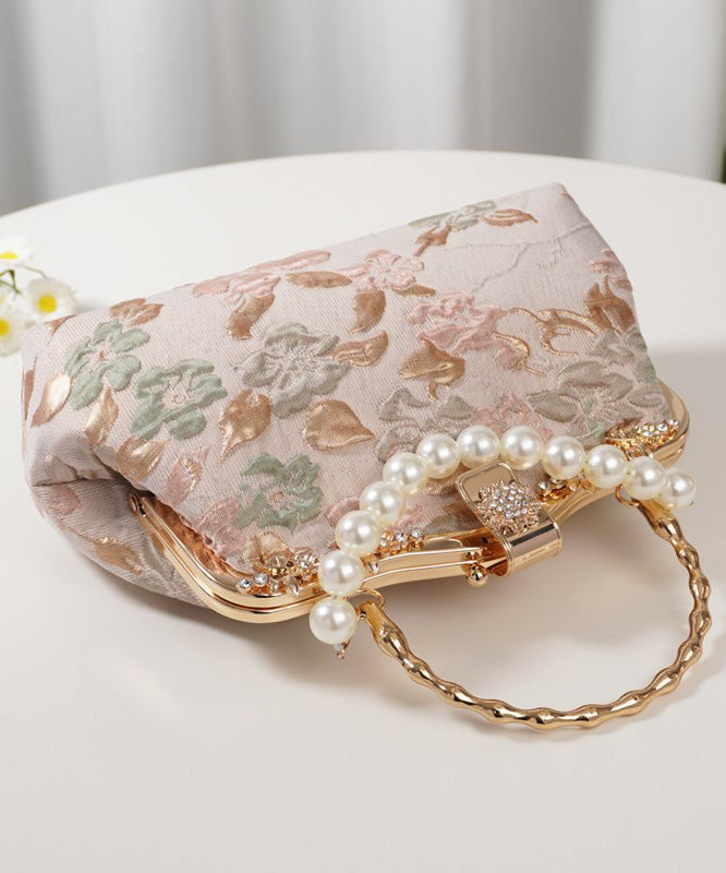 Pink Tote Bead Bag Vintage Zircon Embroidered