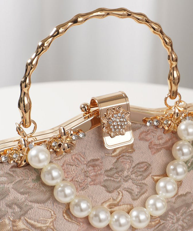 Pink Tote Bead Bag Vintage Zircon Embroidered