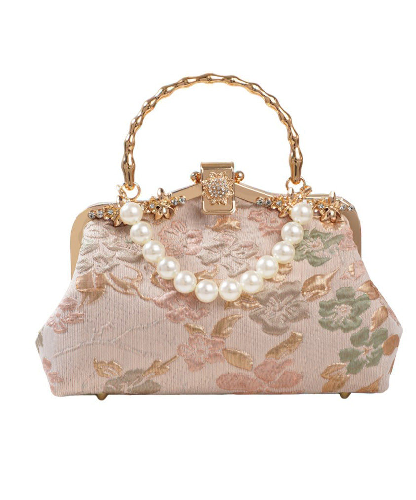 Pink Tote Bead Bag Vintage Zircon Embroidered