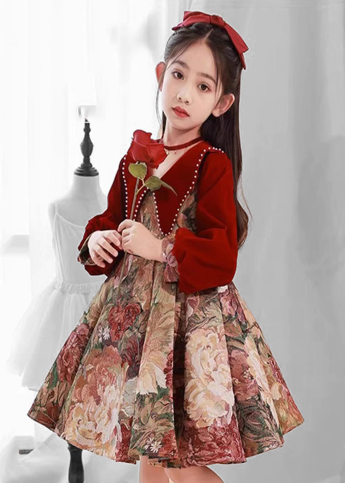 Dress Peter Spring Collar Print Red Maxi Vintage Pan Kids