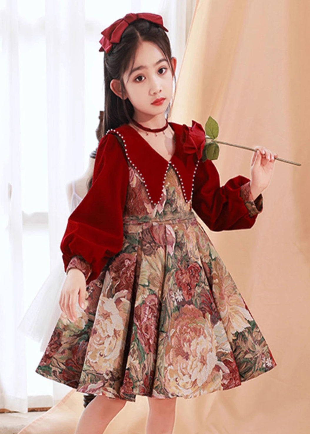 Dress Peter Spring Collar Print Red Maxi Vintage Pan Kids