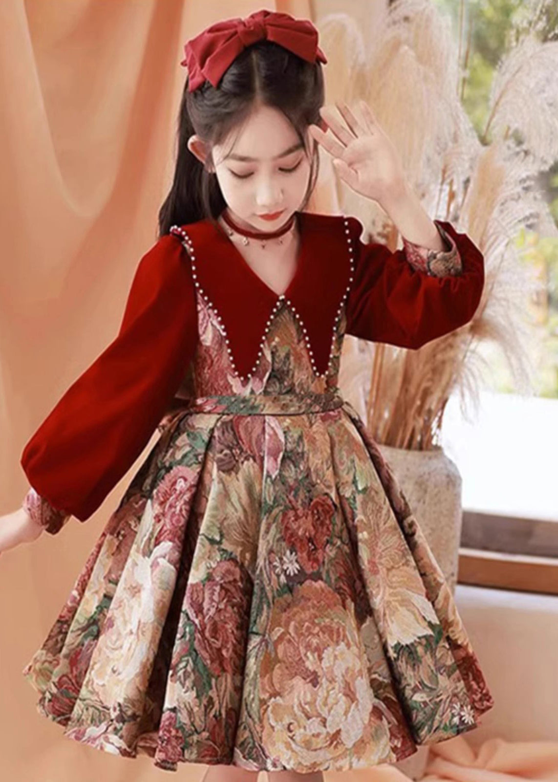 Dress Peter Spring Collar Print Red Maxi Vintage Pan Kids