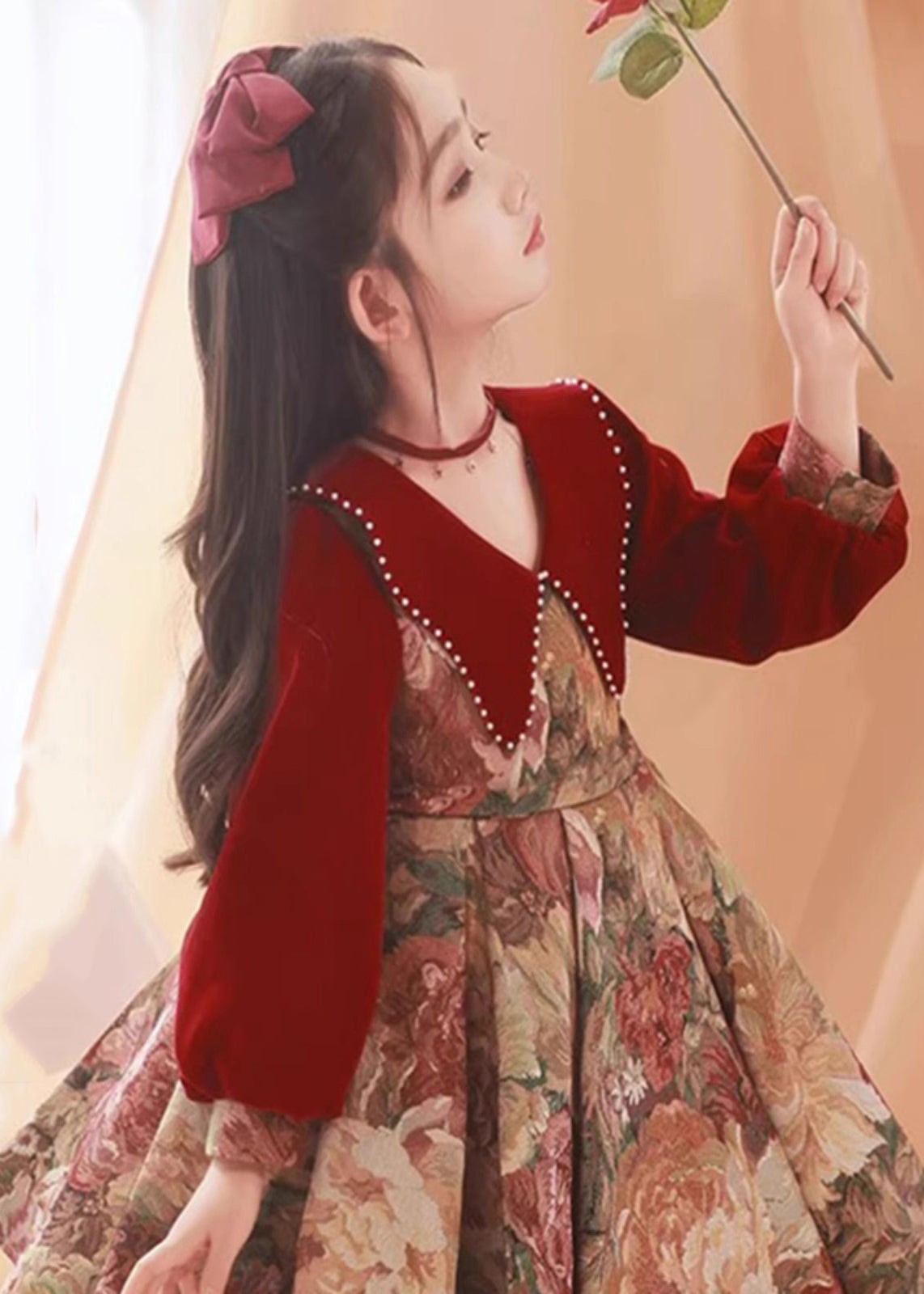 Dress Peter Spring Collar Print Red Maxi Vintage Pan Kids