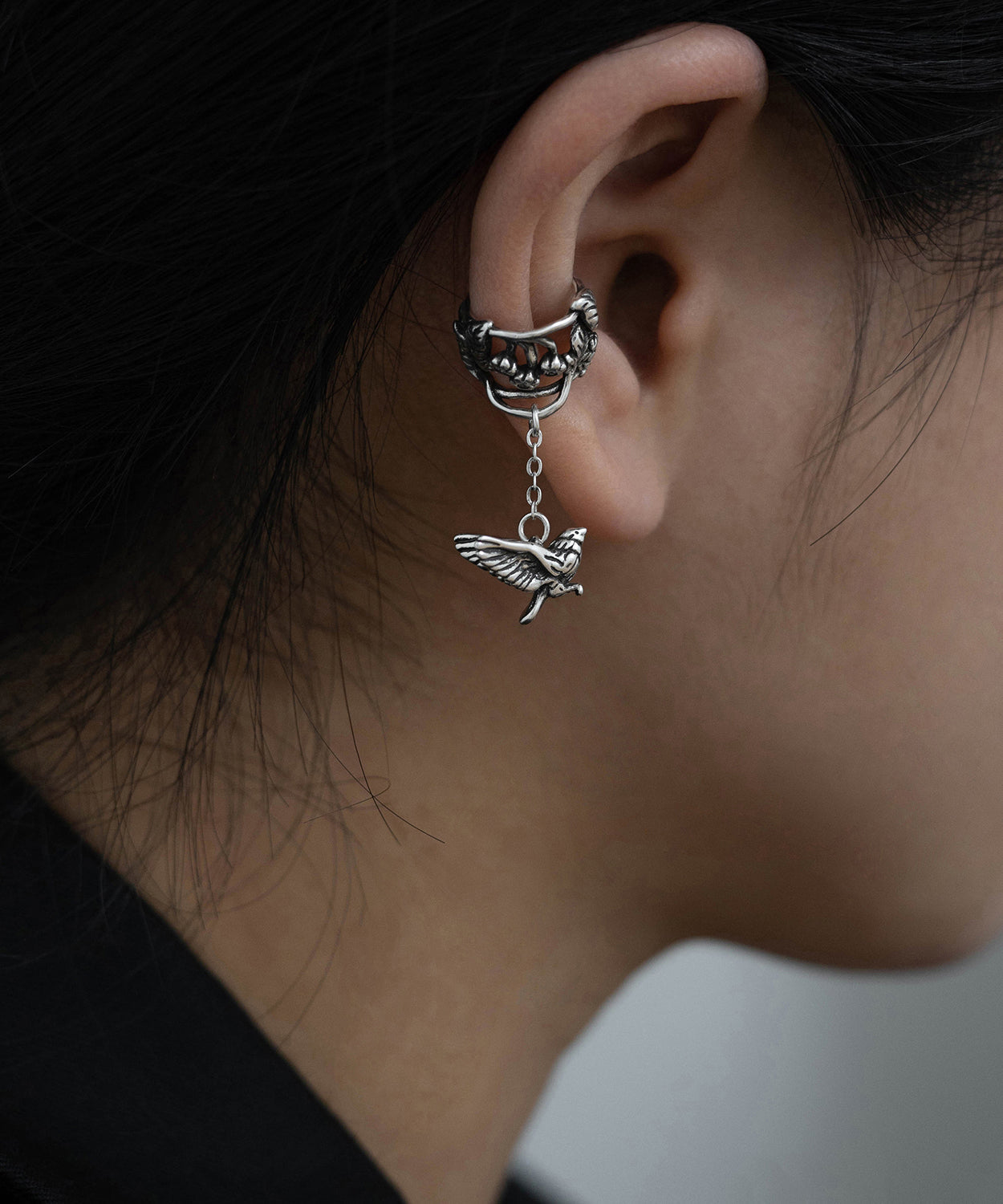 Leaf Flying Sterling Silk Drop Floral Vintage Silver Tassel Bird