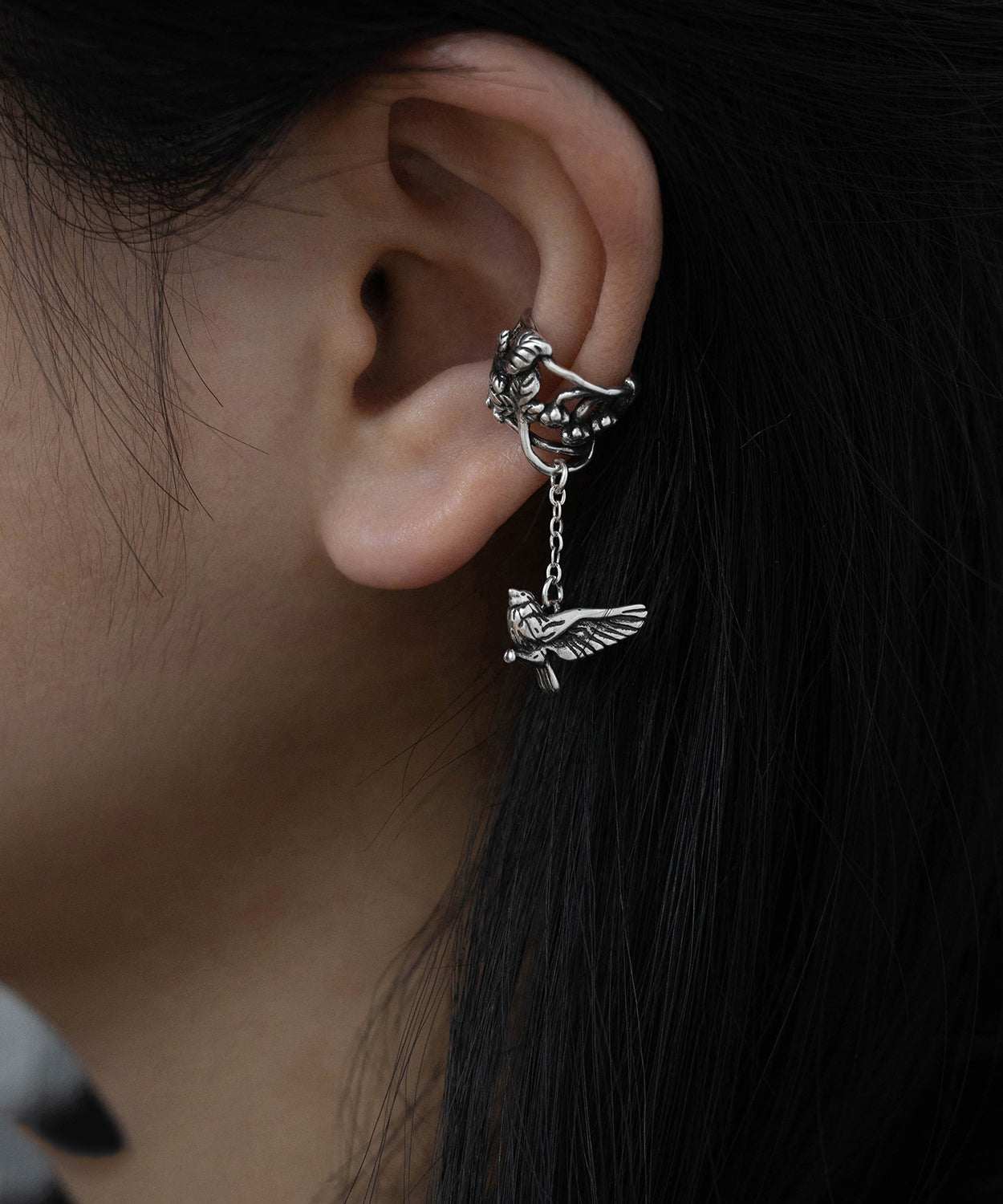 Leaf Flying Sterling Silk Drop Floral Vintage Silver Tassel Bird