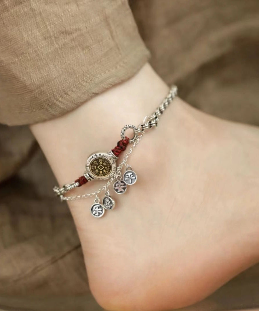 Ankle Silver Tassel Bracelet Vintage Silk Sterling