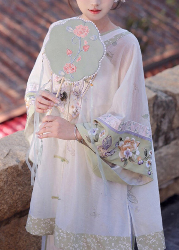 Vintage White Embroidered Patchwork Shirts Wide Leg Pants And Two Pieces Set Spring UU1052