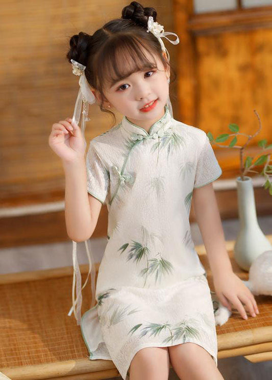 Sleeve Long Girls White Print Short Open Vintage Dress Side