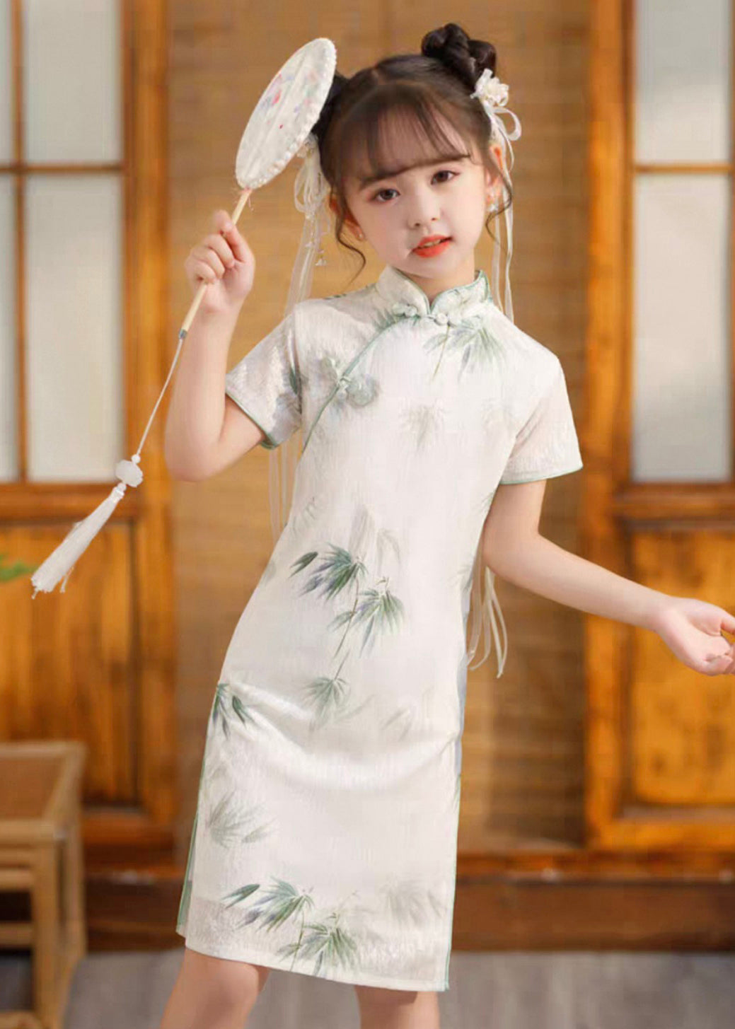 Sleeve Long Girls White Print Short Open Vintage Dress Side