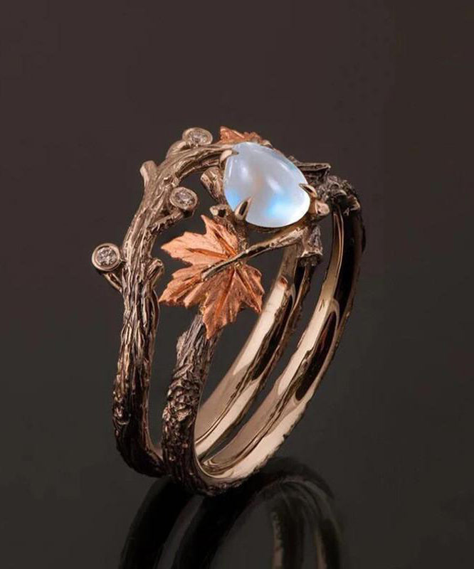 Gold Vintage Antique Rings Fashion Twig Leaf Women's Maple