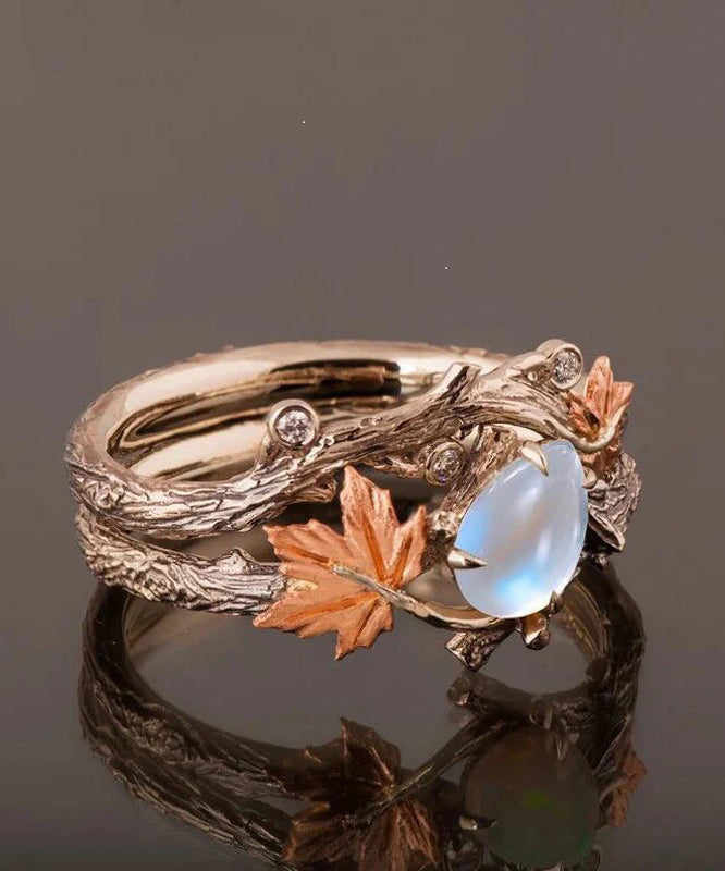 Gold Vintage Antique Rings Fashion Twig Leaf Women's Maple