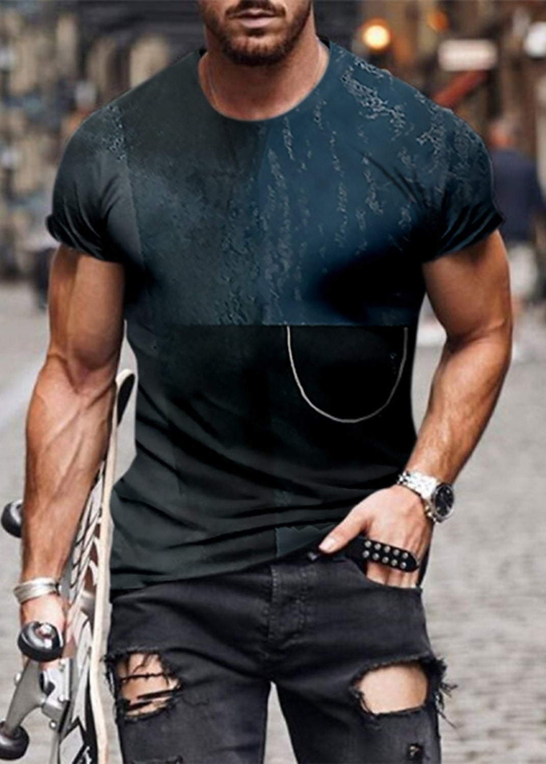 Summer Patchwork Cotton T Mens Shirts Vintage Print Yellow