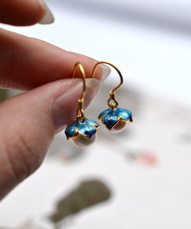 Pearl Overgild Sterling Silver Yellow Enamel Vintage Cloisonne