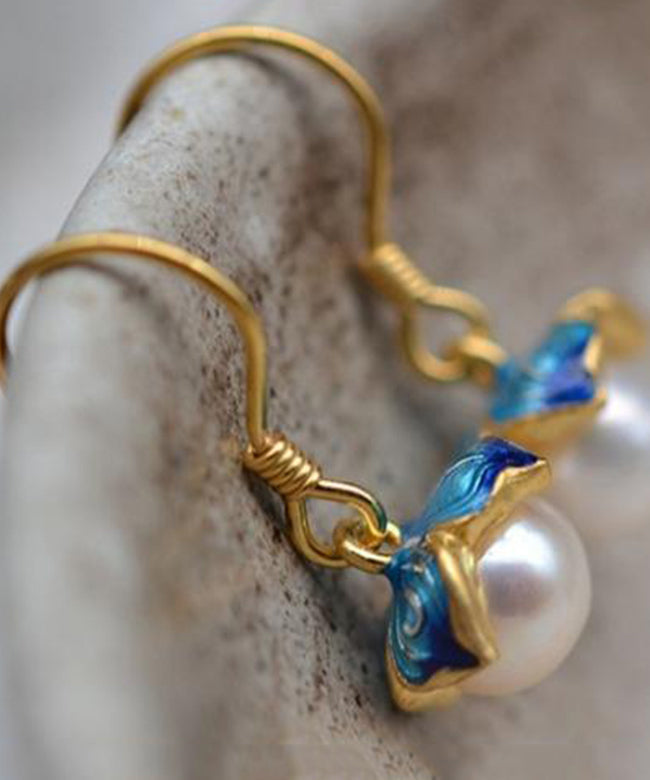 Pearl Overgild Sterling Silver Yellow Enamel Vintage Cloisonne