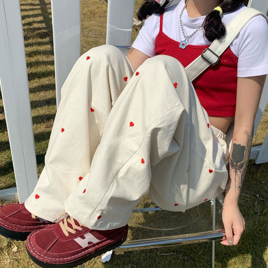 Casual Red Hearts Pants