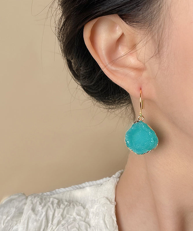 Blue Drop Alloy Gem Stone Asymmetrical Copper Vogue Earrings