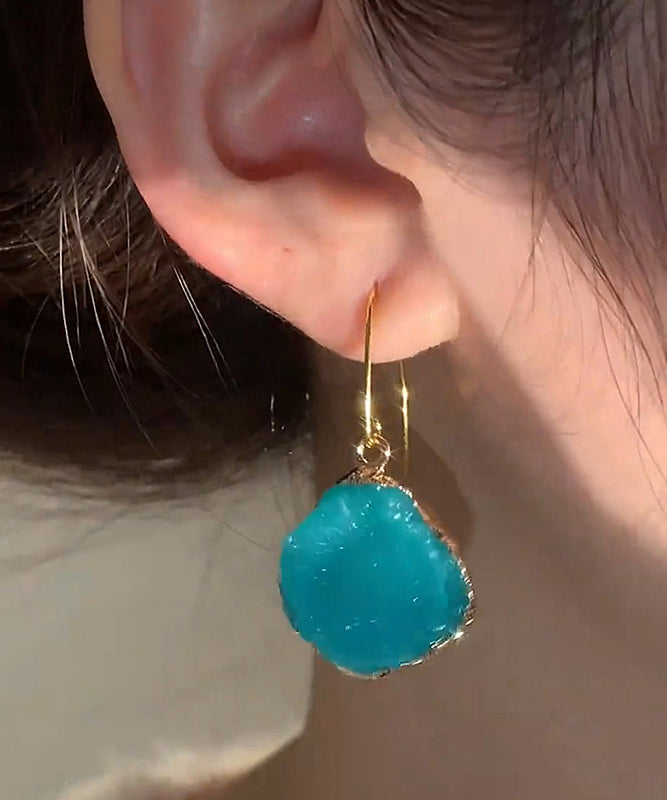 Blue Drop Alloy Gem Stone Asymmetrical Copper Vogue Earrings