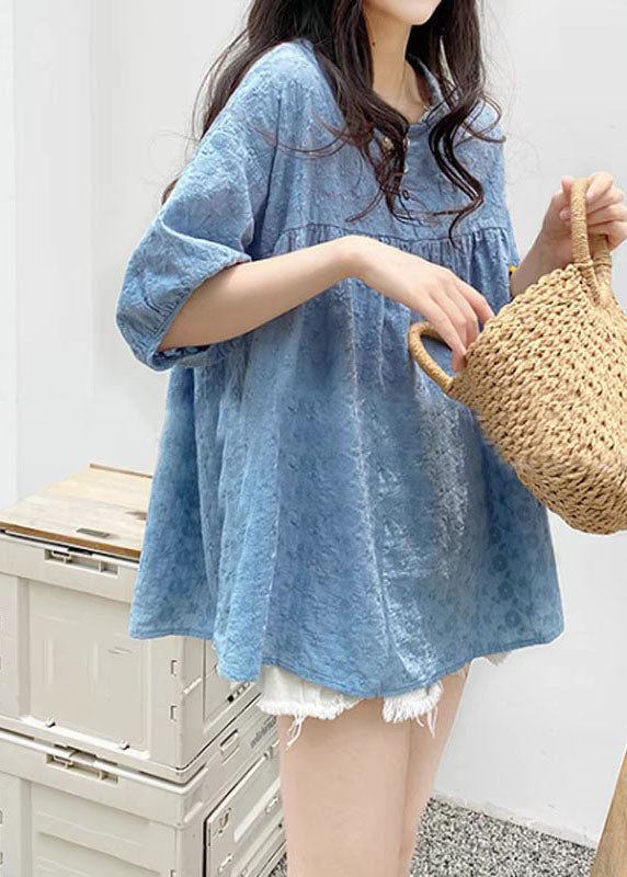 Vogue Blue Embroidered Button Shirt Short Sleeve BV033