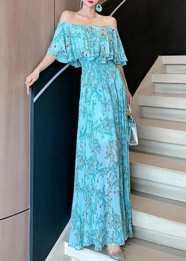 Blue Chiffon Dresses Vogue Vacation Neck Slash Summer