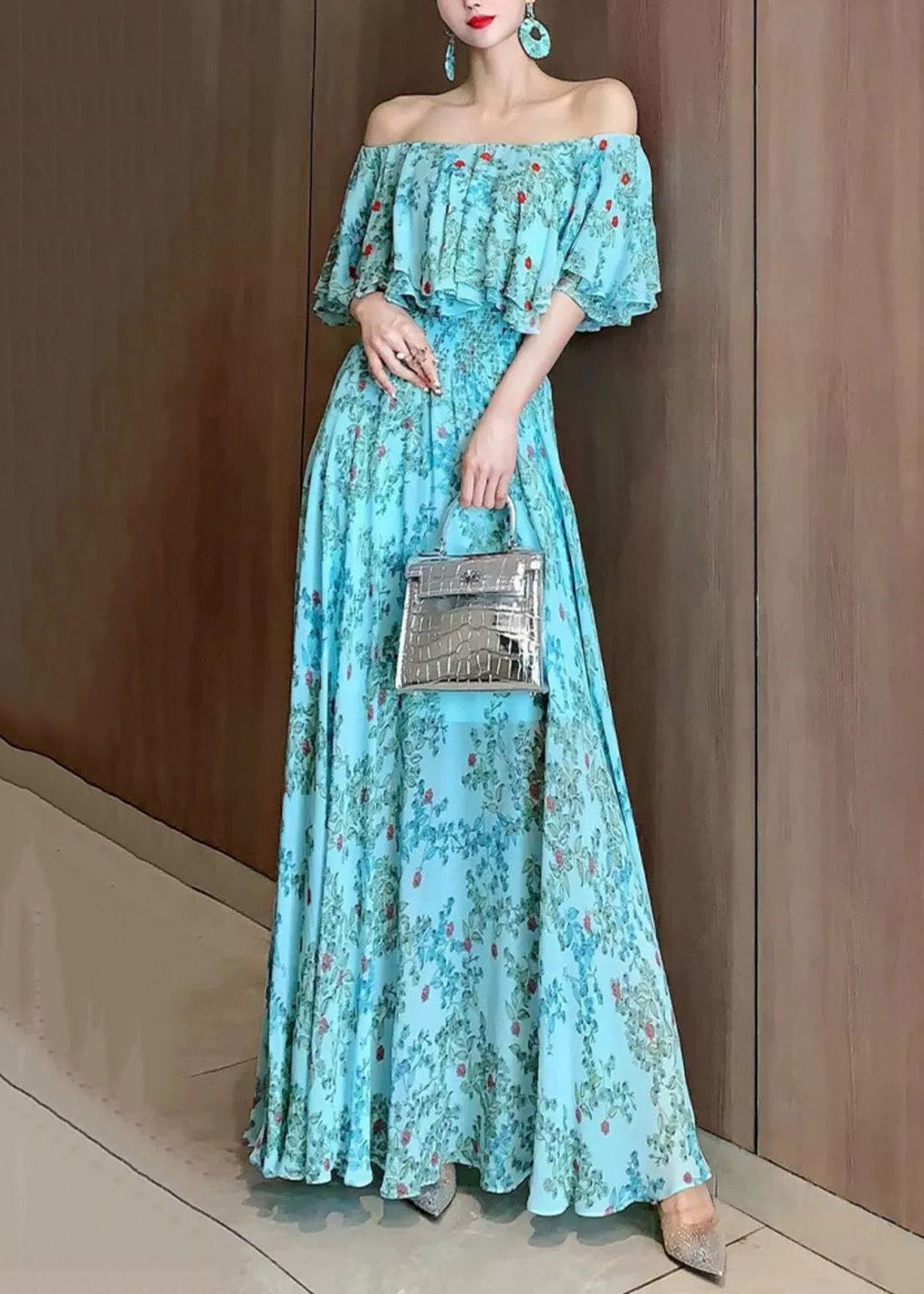 Blue Chiffon Dresses Vogue Vacation Neck Slash Summer