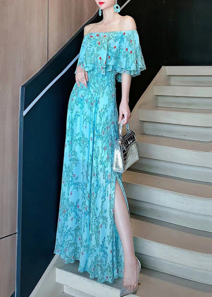Blue Chiffon Dresses Vogue Vacation Neck Slash Summer