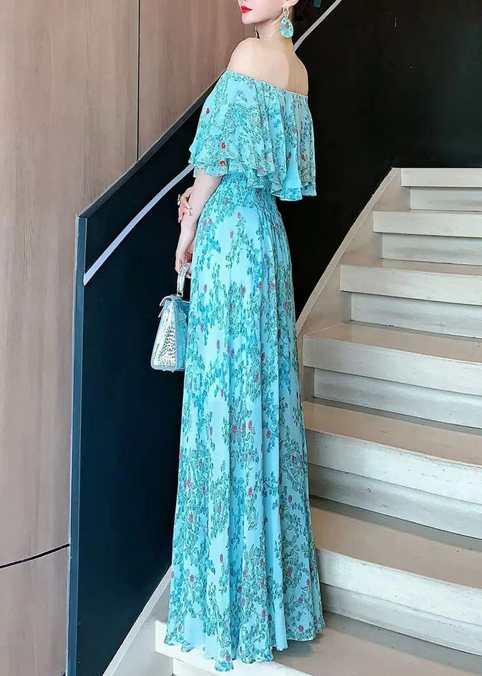 Blue Chiffon Dresses Vogue Vacation Neck Slash Summer