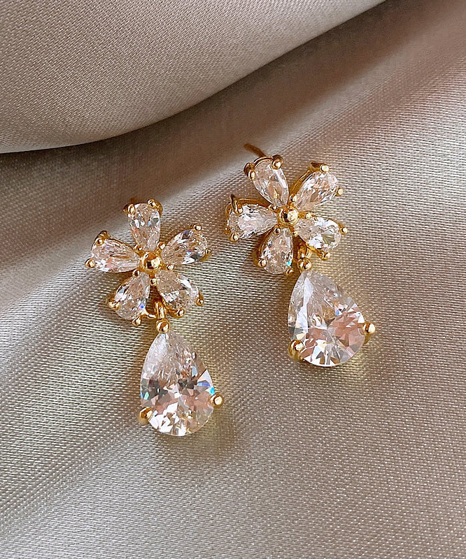 Vogue Copper Overgild Zircon Floral Water Drop Drop Earrings WH034