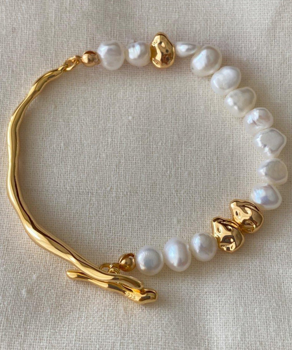 Copper Colorblock Vogue Alloy Pearl Gold Bracelet
