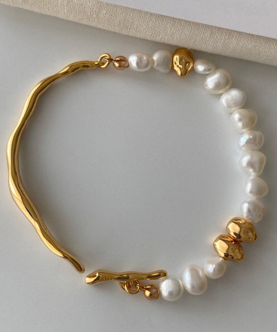 Copper Colorblock Vogue Alloy Pearl Gold Bracelet