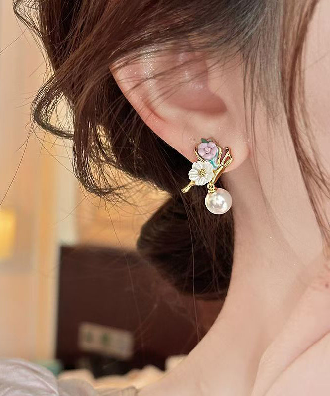 Pearl Gold Stud Alloy Butterfly Copper Earrings Vogue