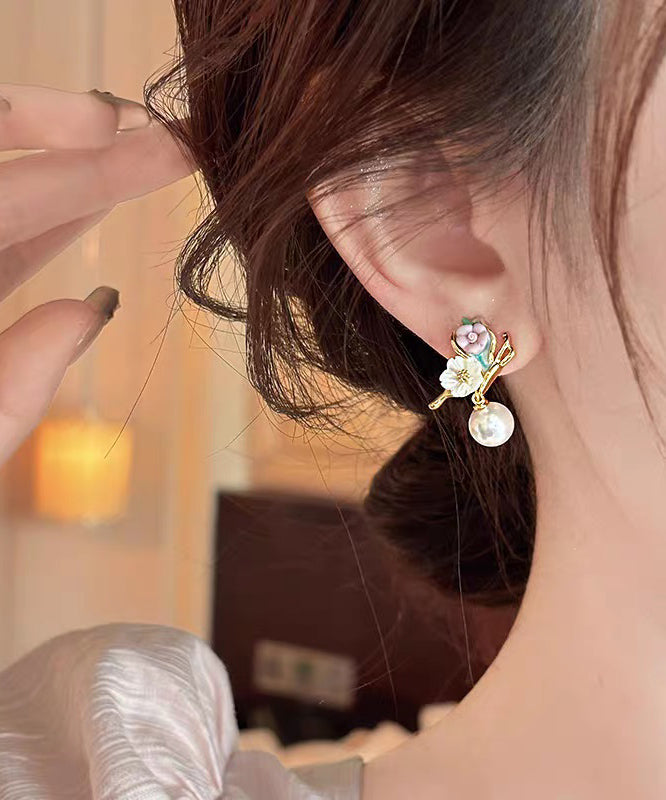 Pearl Gold Stud Alloy Butterfly Copper Earrings Vogue