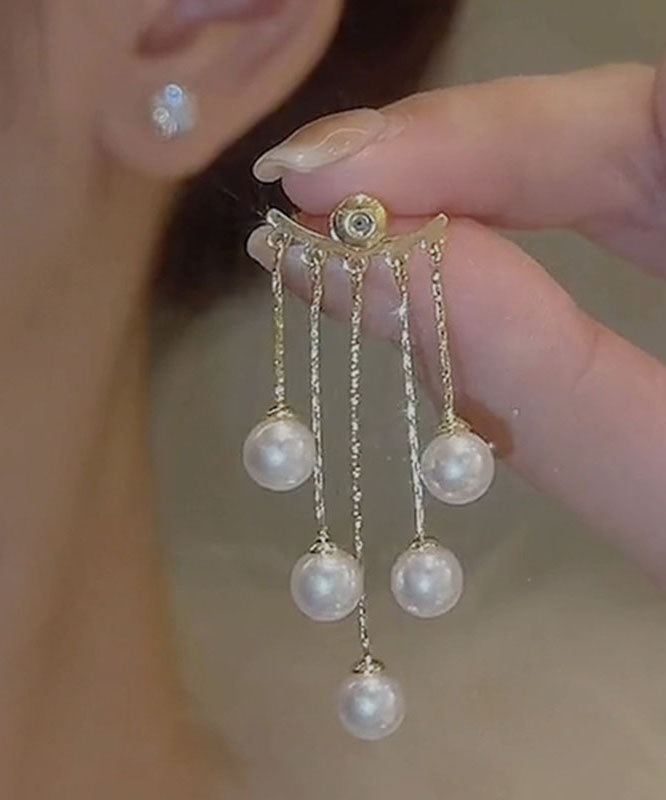 Gold Alloy Earrings Tassel Vogue Pearl Copper Drop
