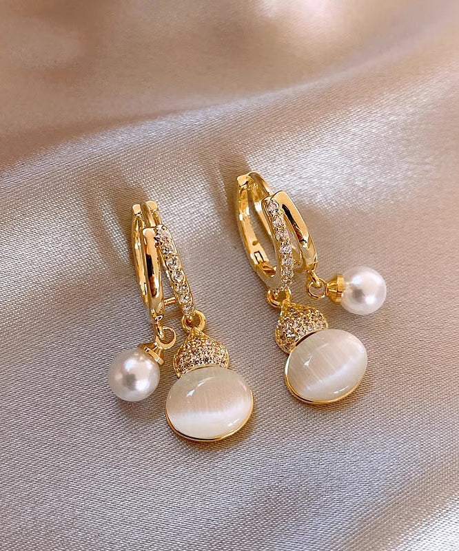 Eye Vogue Zircon Alloy Pearl Drop Gold Copper Cat Stone Gourd