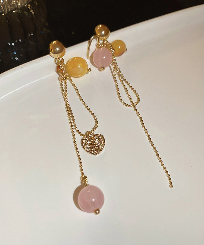 Gold Love Drop Vogue Tassel Earrings Copper Crystal Resin