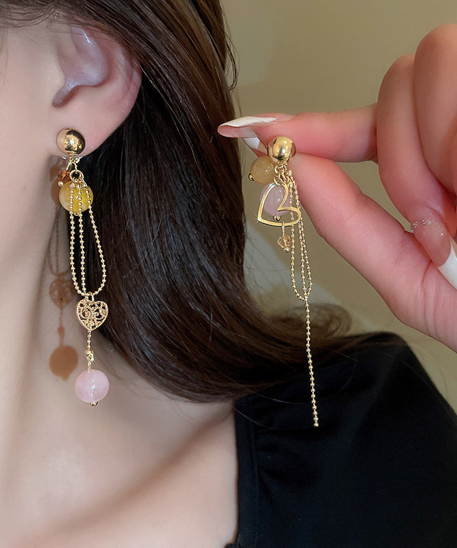 Gold Love Drop Vogue Tassel Earrings Copper Crystal Resin