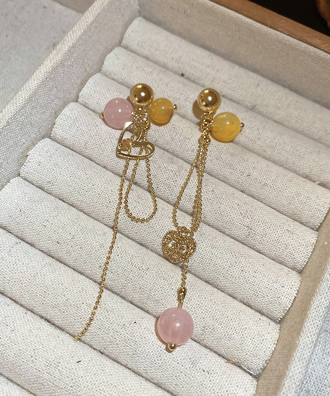 Gold Love Drop Vogue Tassel Earrings Copper Crystal Resin