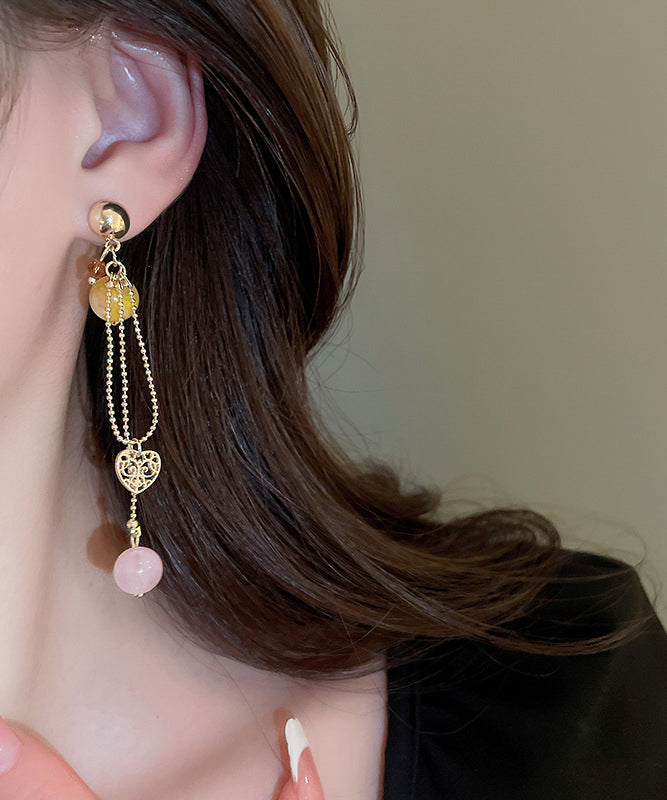 Gold Love Drop Vogue Tassel Earrings Copper Crystal Resin