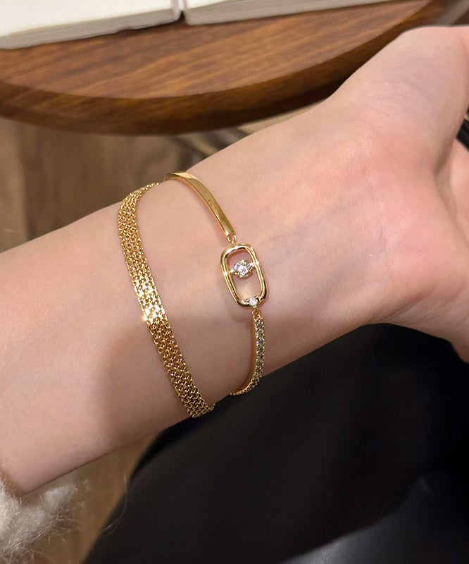 Vogue Stainless Steel Bracelet Two-Piece Zircon Chain Gold Set