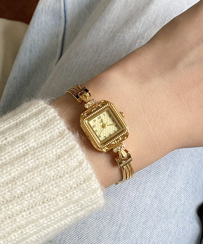 Steel Watches Vogue Stainless Chain Zircon Square Gold