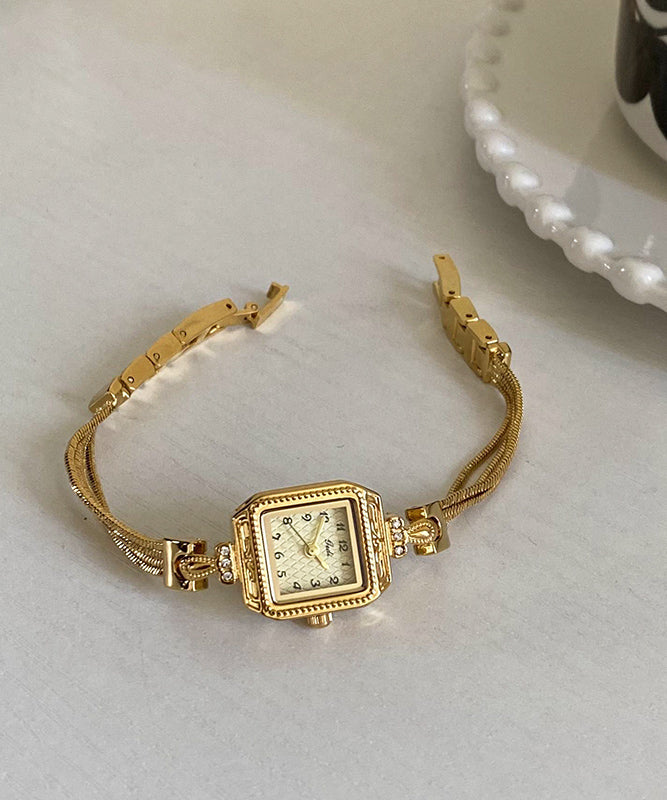 Steel Watches Vogue Stainless Chain Zircon Square Gold