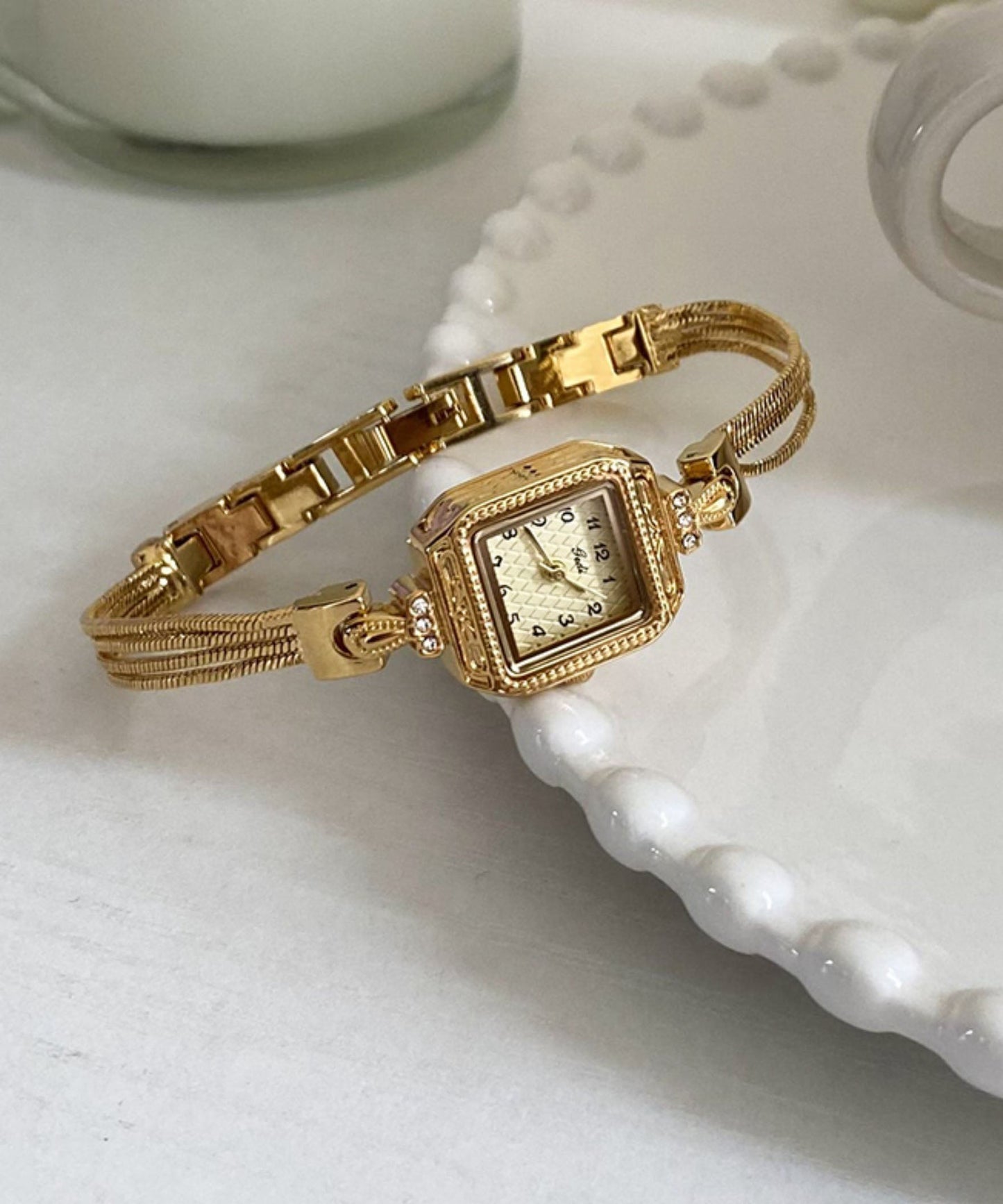 Steel Watches Vogue Stainless Chain Zircon Square Gold