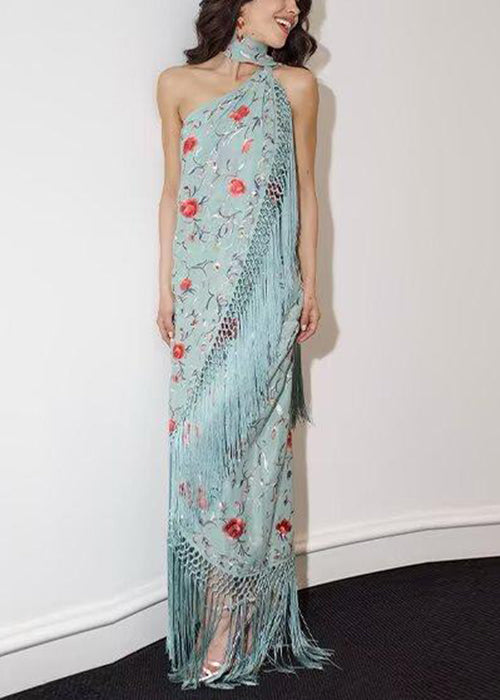 Cotton Vogue Dresses Tasseled Maxi Asymmetrical Print Green