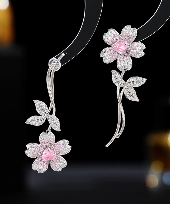 Stud Copper Pink Cherry Vogue Blossom Zircon Earrings