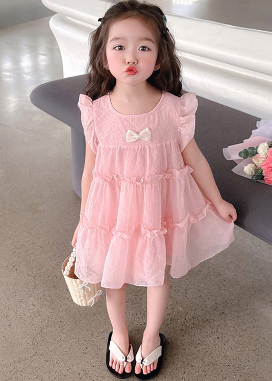 Robe mi-longue en tulle à volants rose pour enfant Vogue Summer GF007