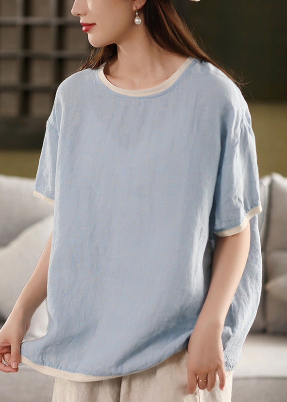 Patchwork Watermelon Button Summer Neck Linen Shirt T O Solid Red