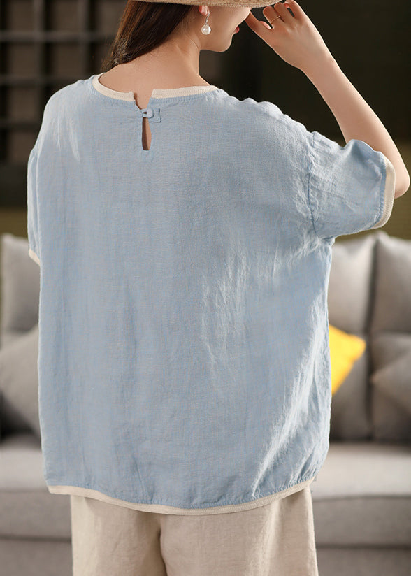 Patchwork Watermelon Button Summer Neck Linen Shirt T O Solid Red