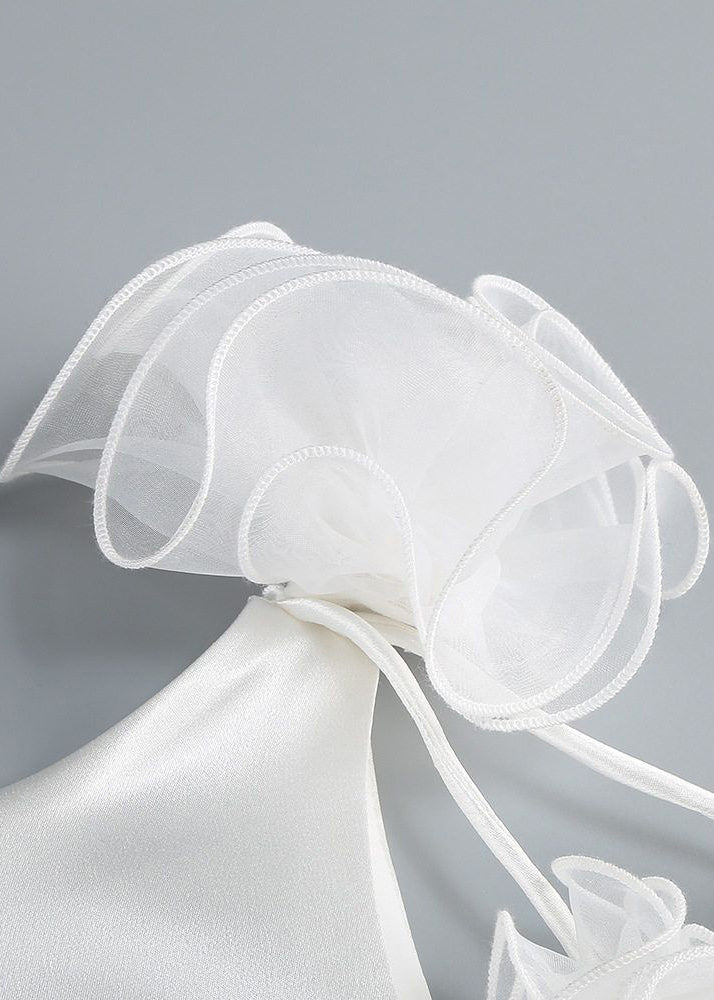 Silk Summer White Dress Party Zippered Backless Solid