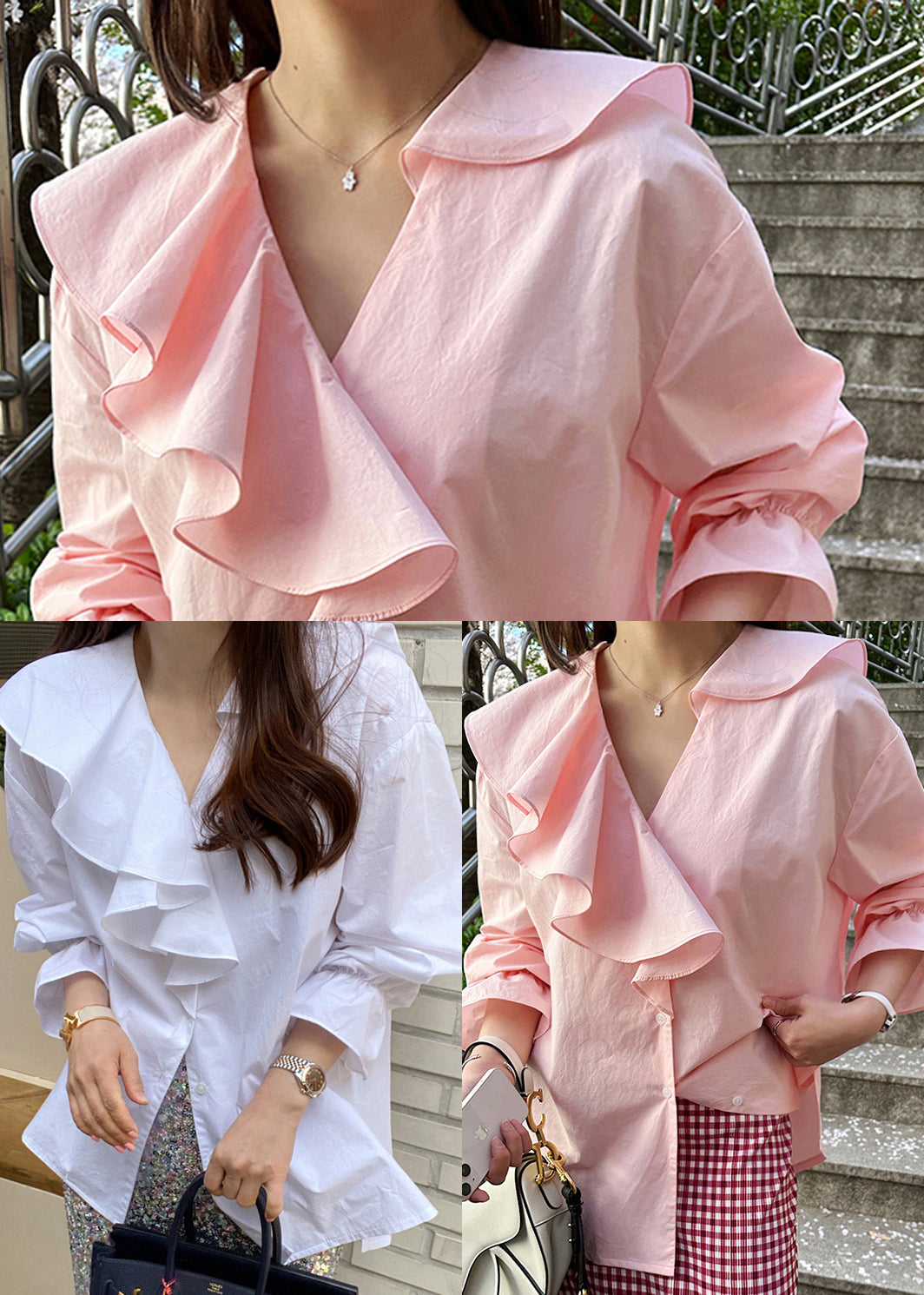 Ruffles Blouse Tops Fall White Asymmetrical Cotton